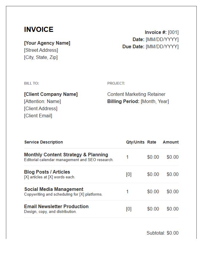 Content Marketing Retainer Invoice Template