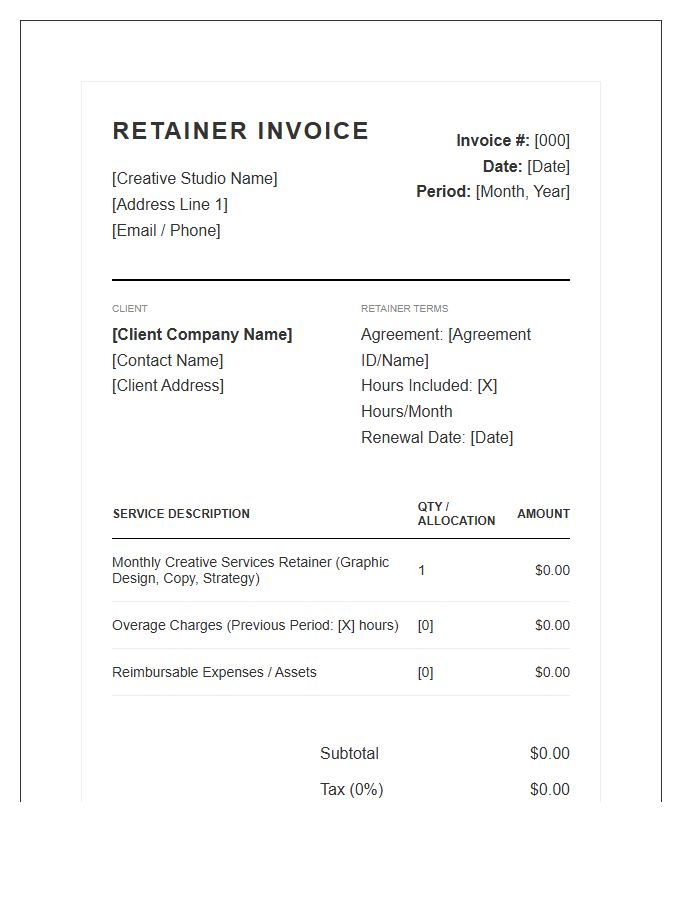 Creative Services Retainer Invoice Template