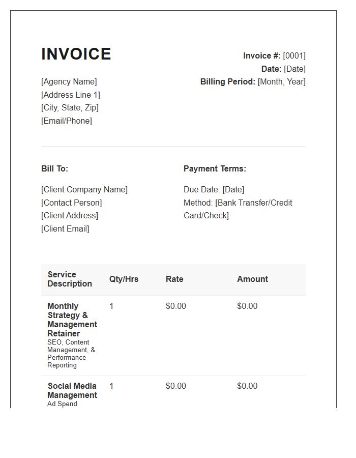 Digital Marketing Agency Monthly Retainer Invoice Template