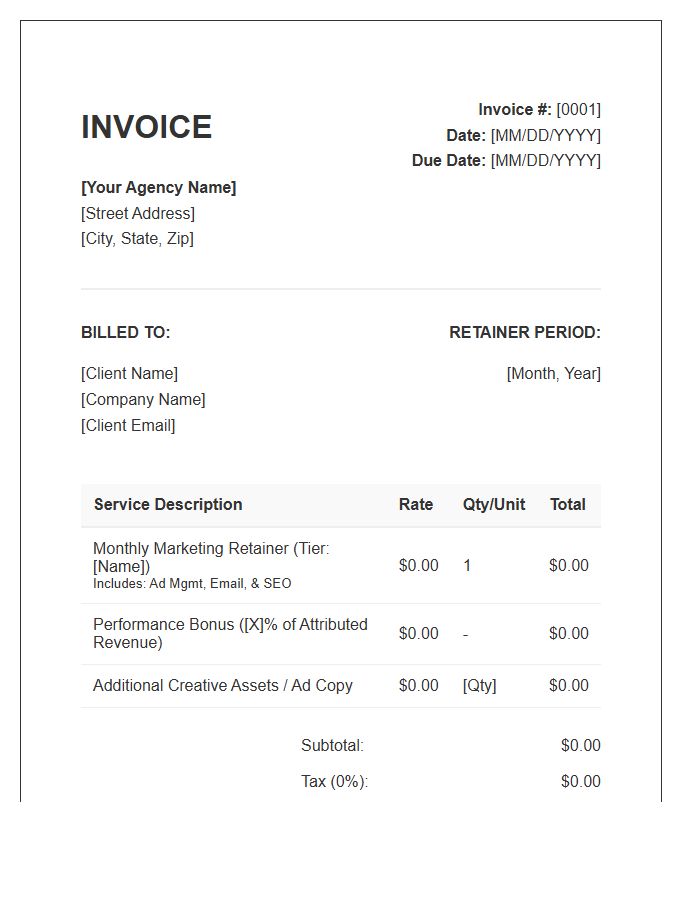 E-commerce Marketing Retainer Invoice Template