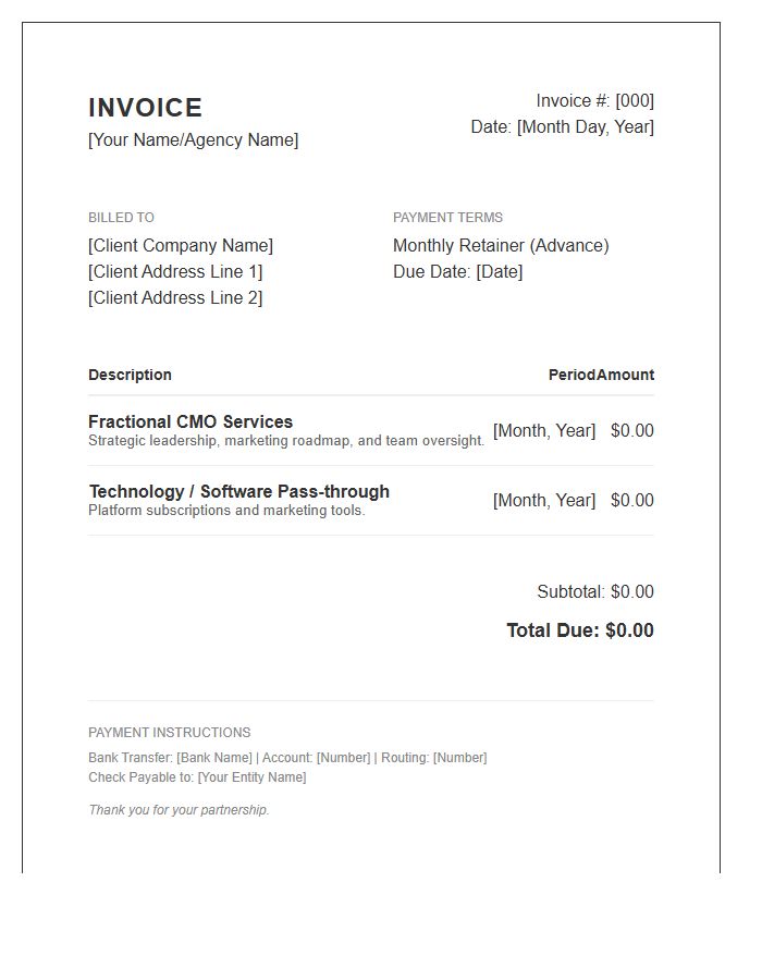 Fractional CMO Marketing Retainer Invoice Template