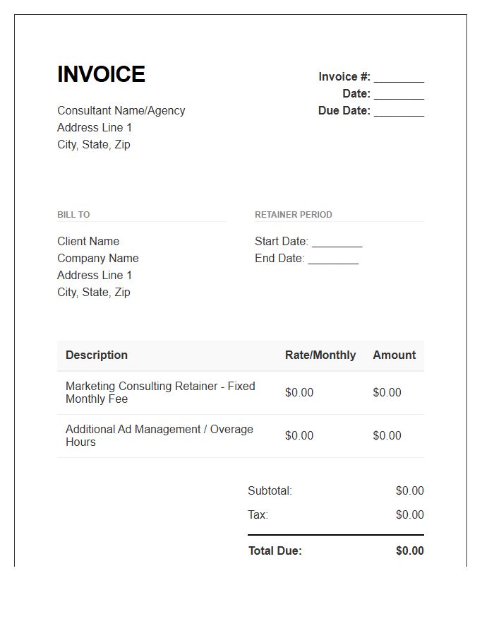 Marketing Consultant Retainer Invoice Template