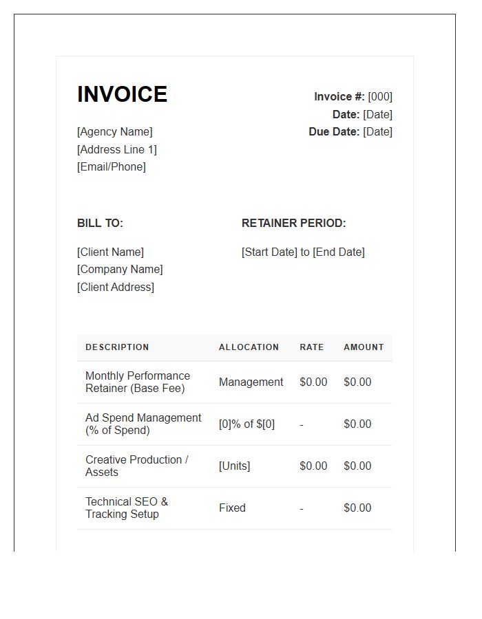Performance Marketing Retainer Invoice Template