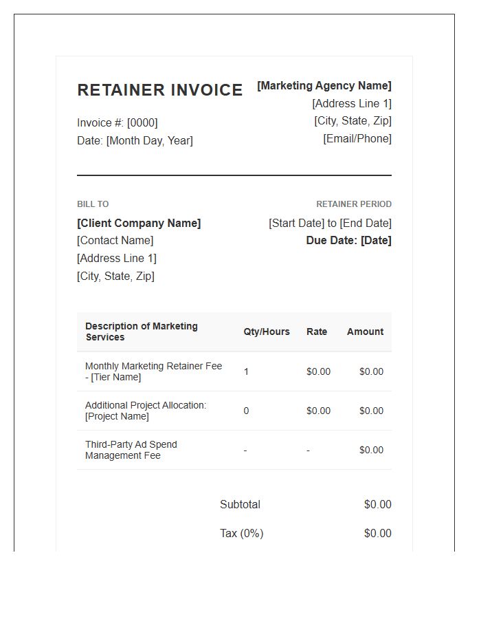 Professional Marketing Services Retainer Invoice Template