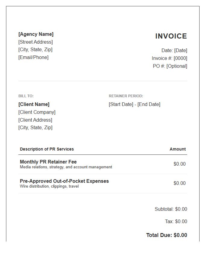 Public Relations Retainer Invoice Template