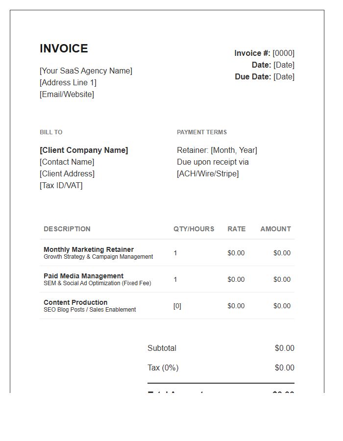 SaaS Marketing Retainer Invoice Template