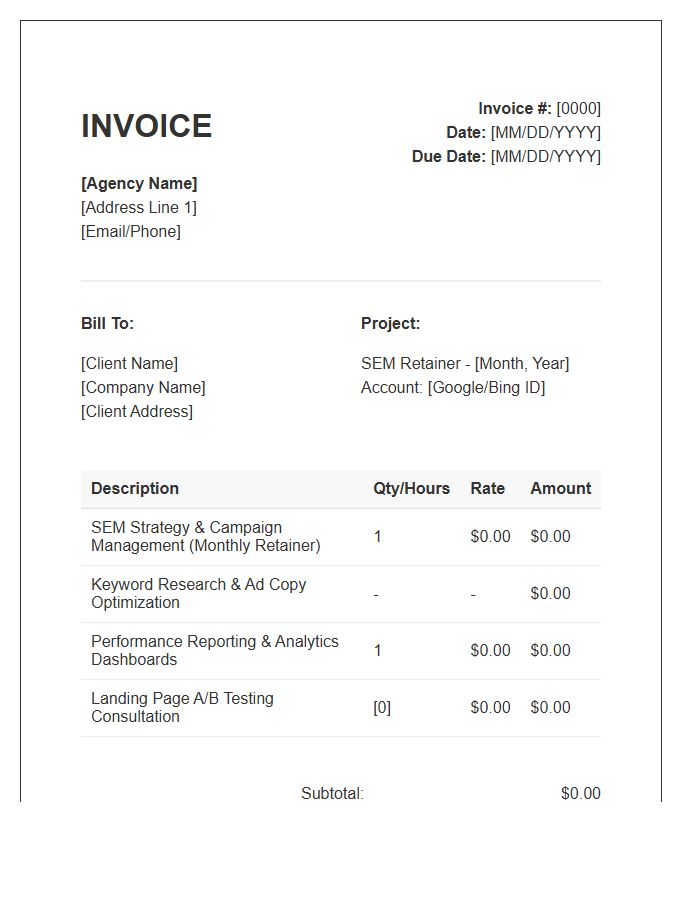 Search Engine Marketing Retainer Invoice Template