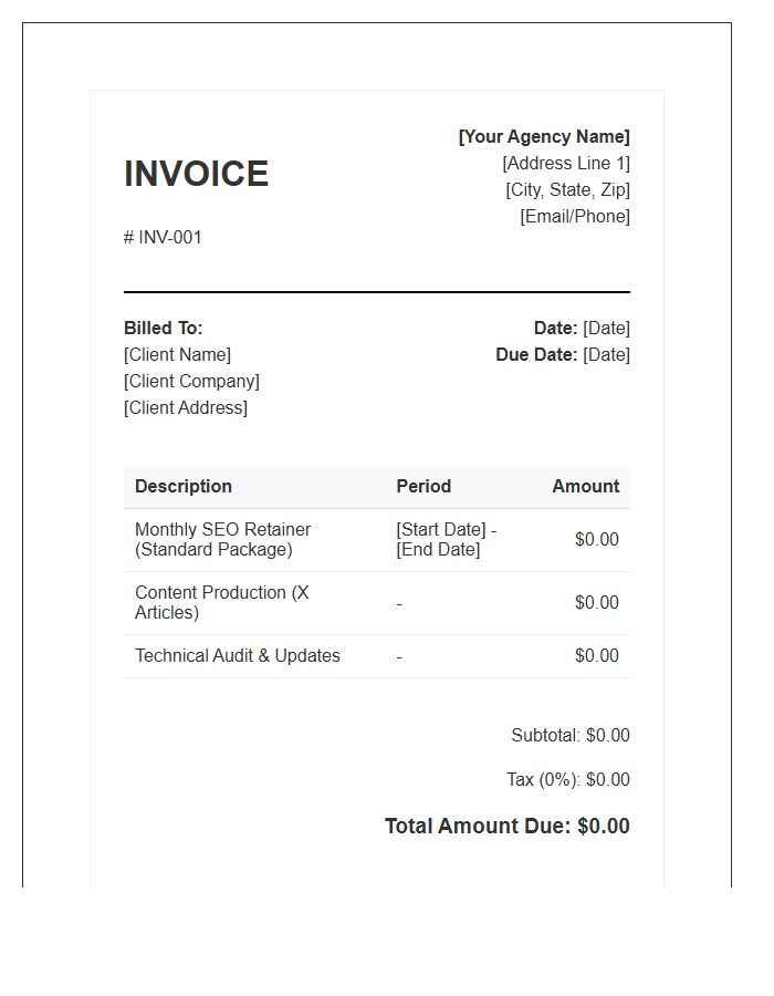 SEO Services Retainer Invoice Template