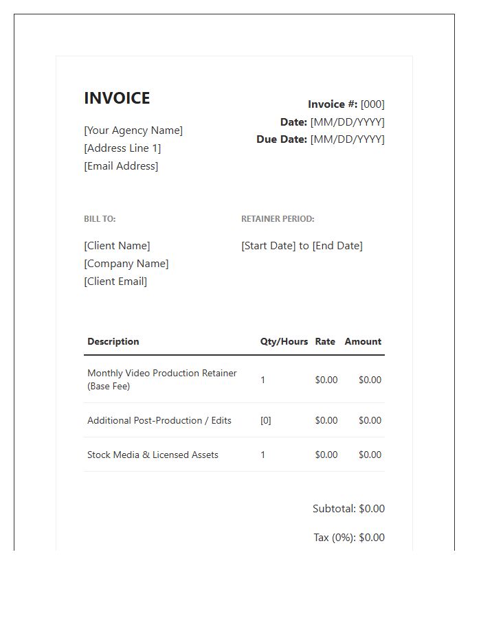 Video Marketing Retainer Invoice Template