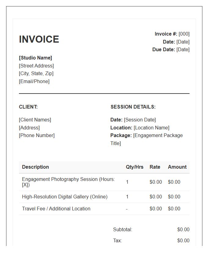Engagement Photography Session Invoice Template