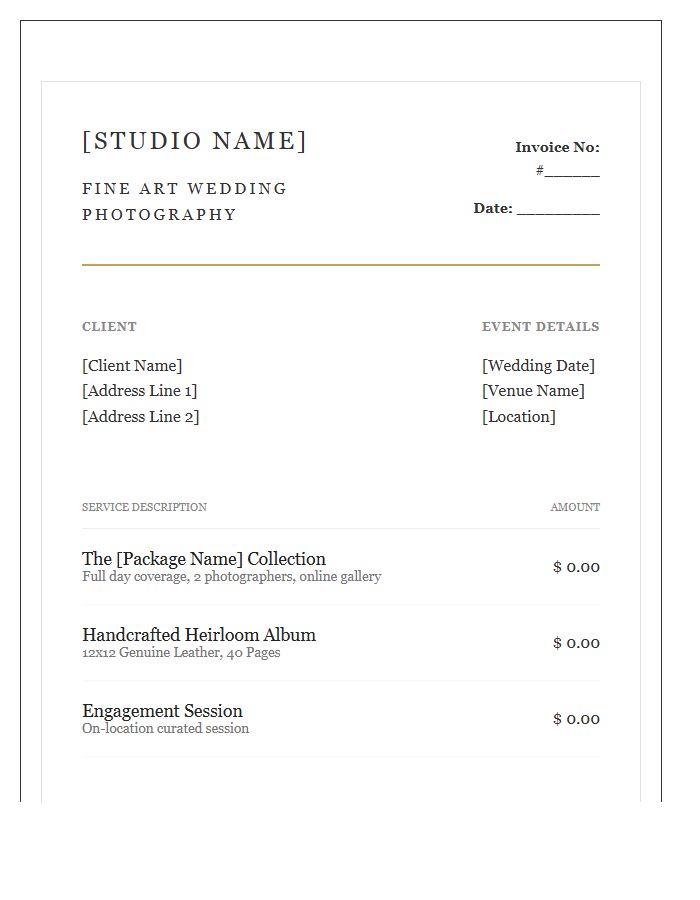 Luxury Wedding Photography Package Invoice Template