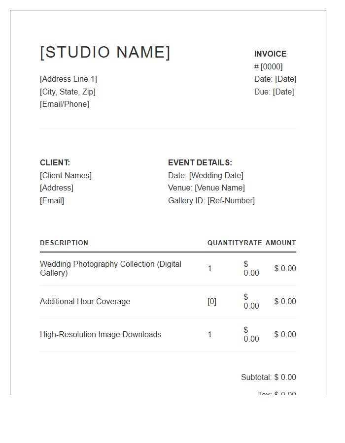 Wedding Photography Digital Gallery Invoice Template