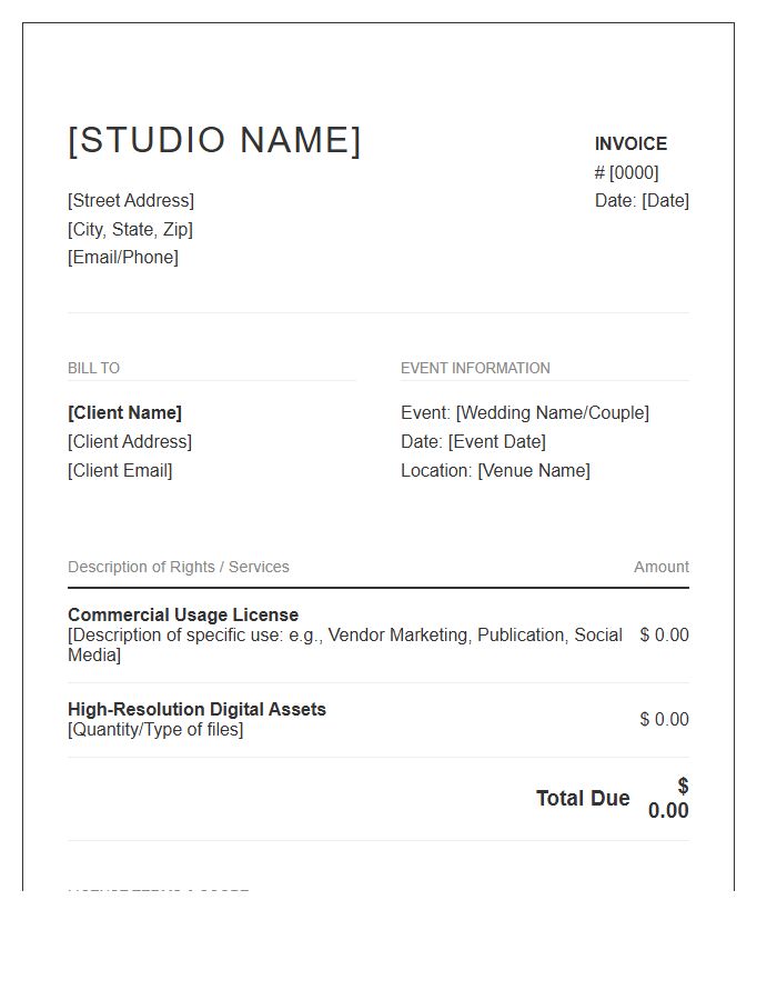 Wedding Photography Usage Rights Invoice Template