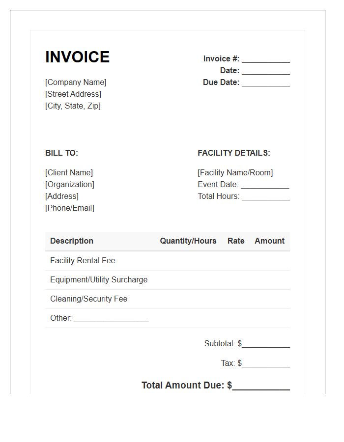 Commercial Facility Rental Invoice Template