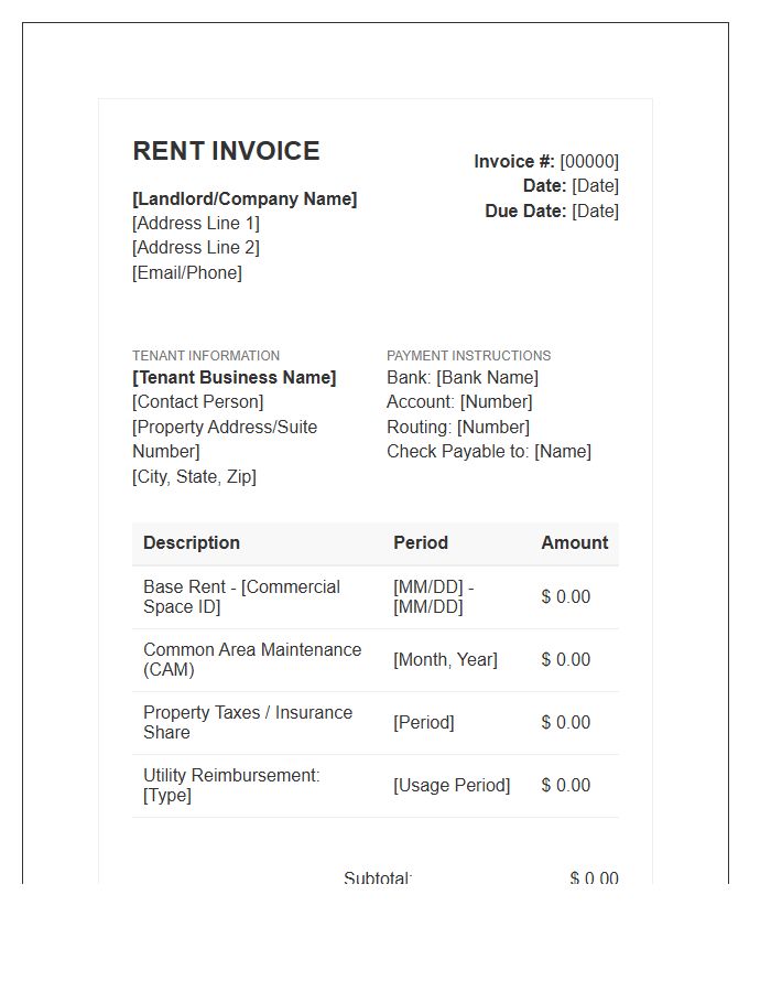 Commercial Tenant Rent Invoice Template