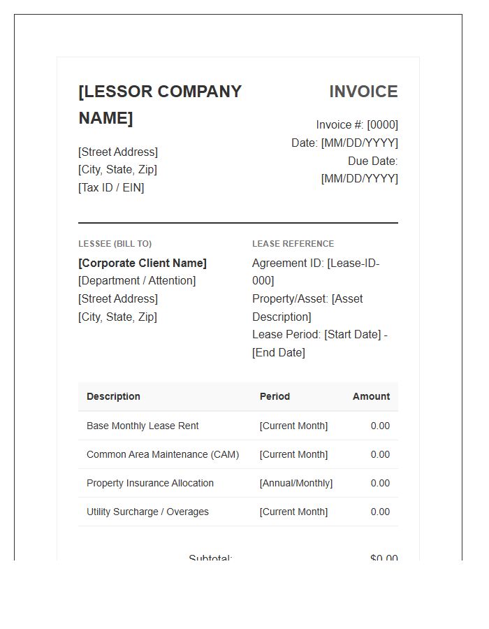 Corporate Lease Agreement Invoice Template