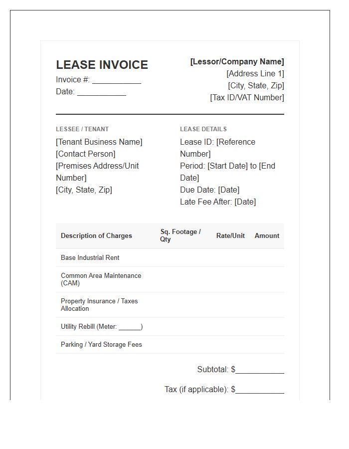 Industrial Lease Agreement Invoice Template