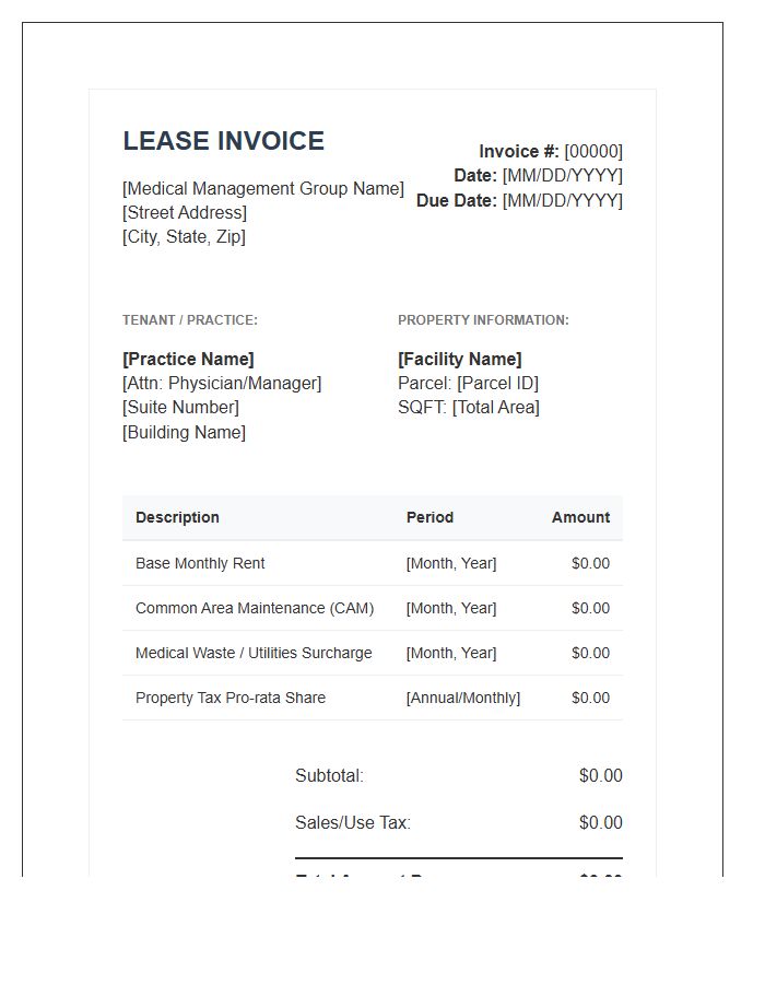 Medical Office Lease Invoice Template