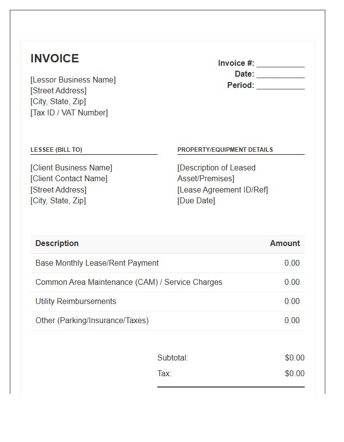 Monthly Business Lease Invoice Template