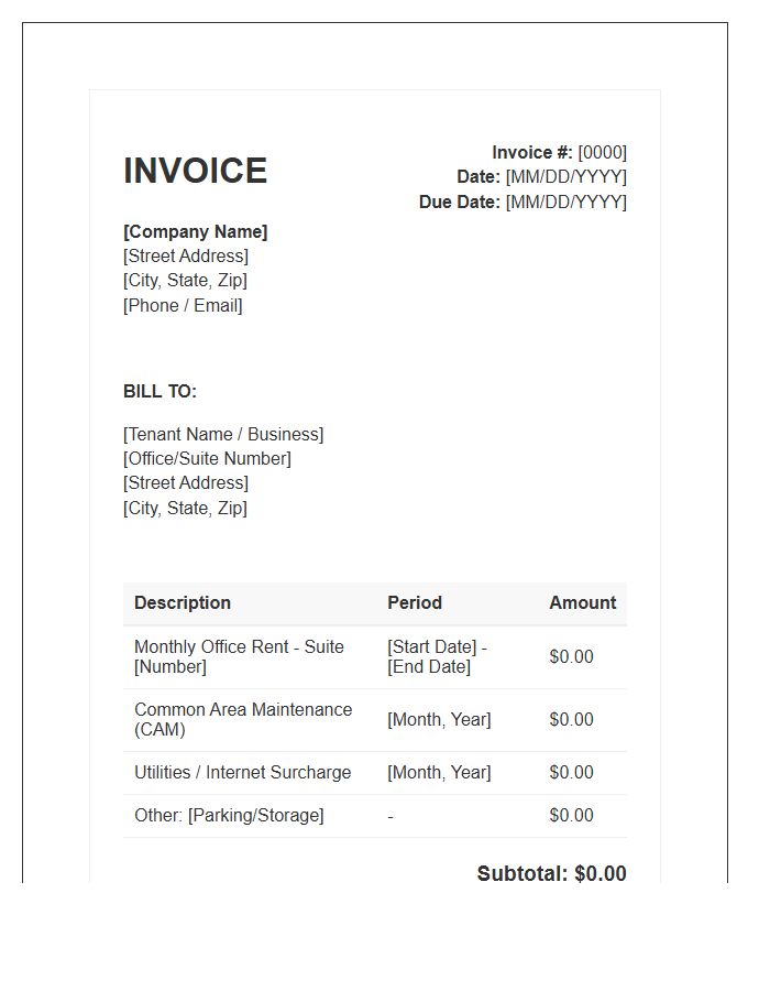Office Space Rental Invoice Template