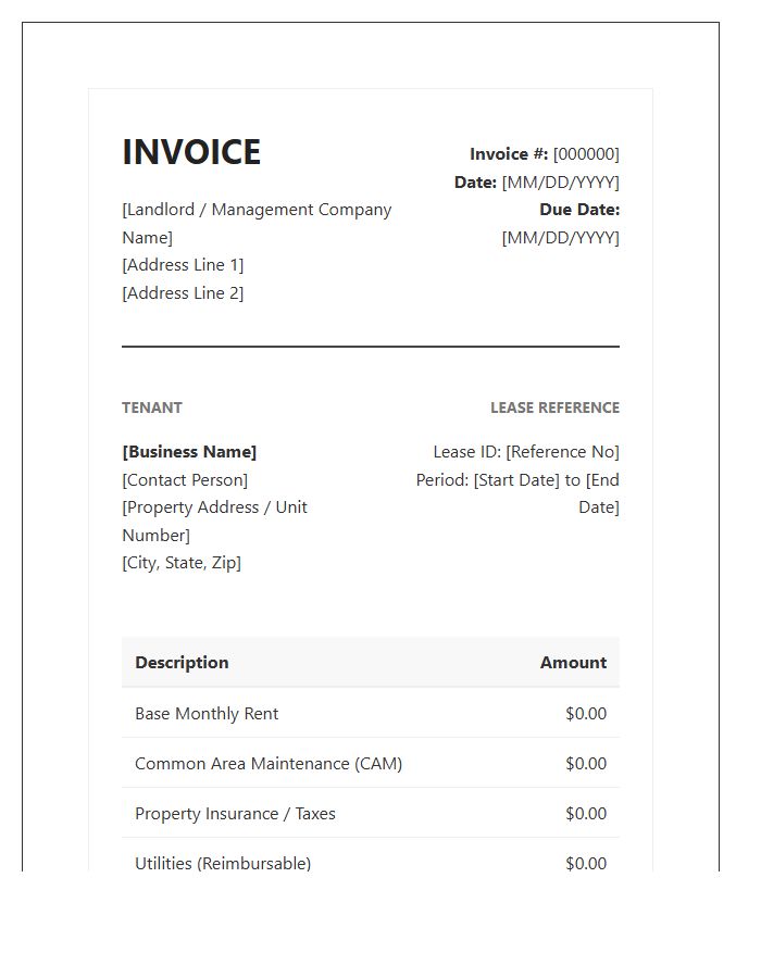 Professional Commercial Lease Invoice Template