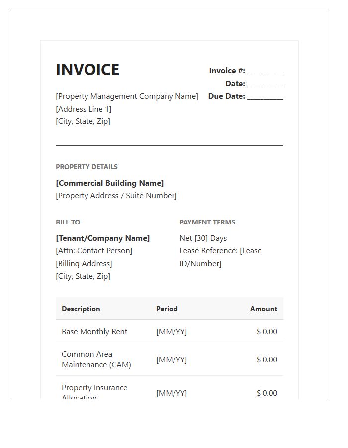 Property Management Commercial Invoice Template