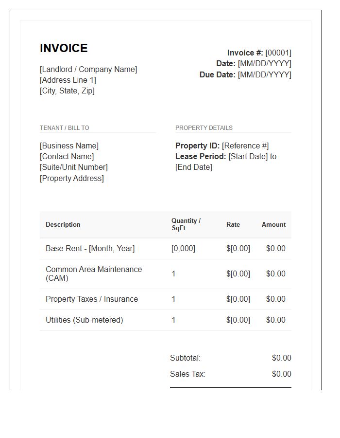 Standard Commercial Rent Invoice Template