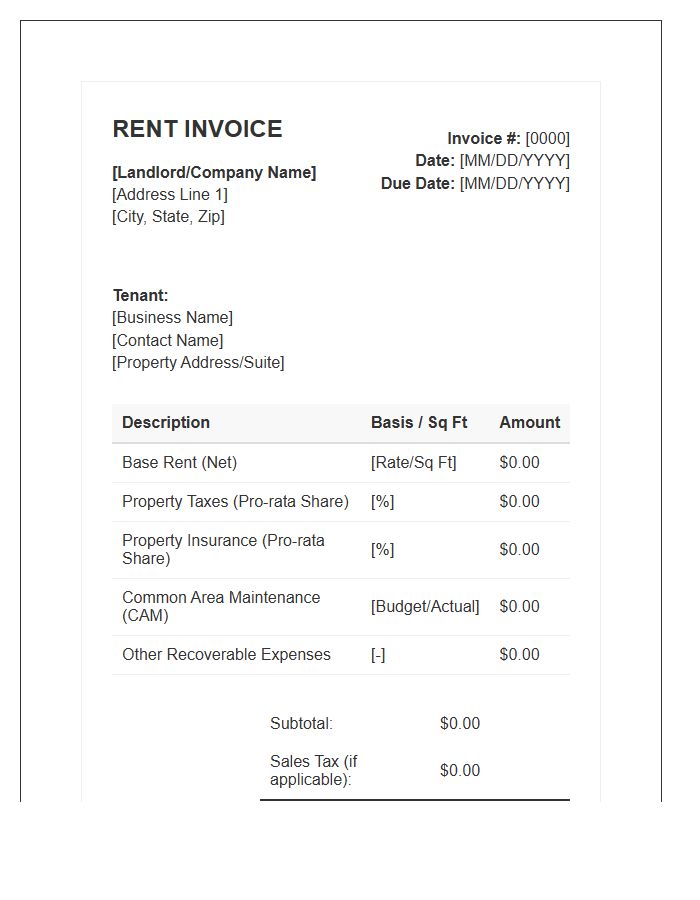 Triple Net Lease Invoice Template