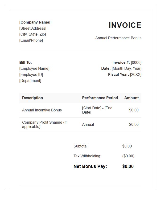 Annual Bonus Invoice Template