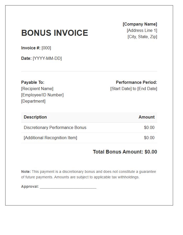 Discretionary Bonus Invoice Template