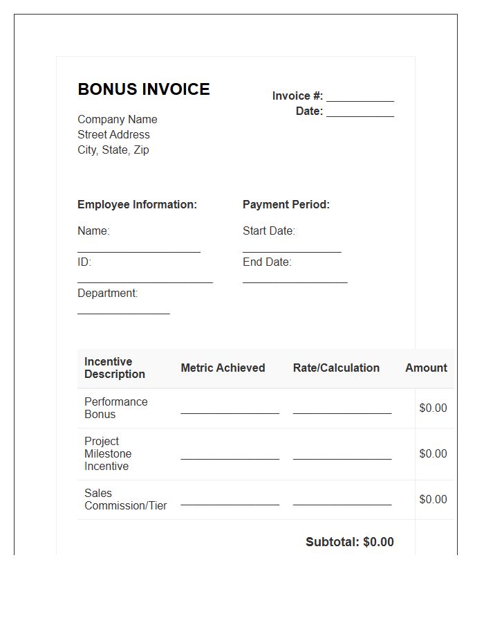 Employee Incentive Bonus Invoice Template