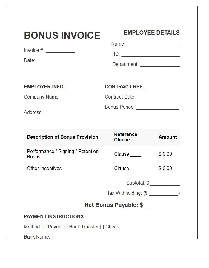 Employment Contract Bonus Invoice Template