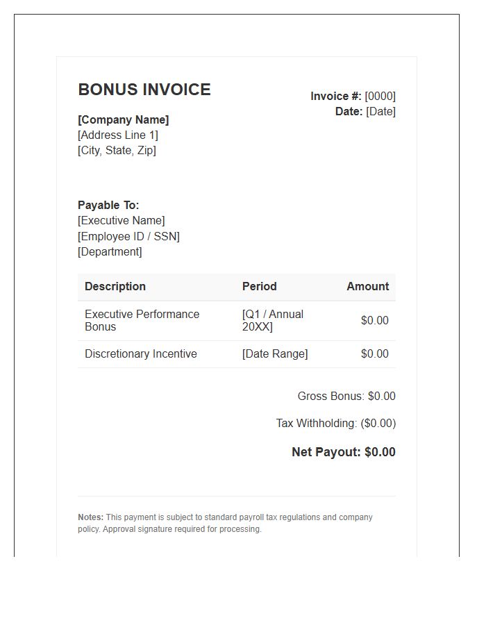 Executive Bonus Invoice Template
