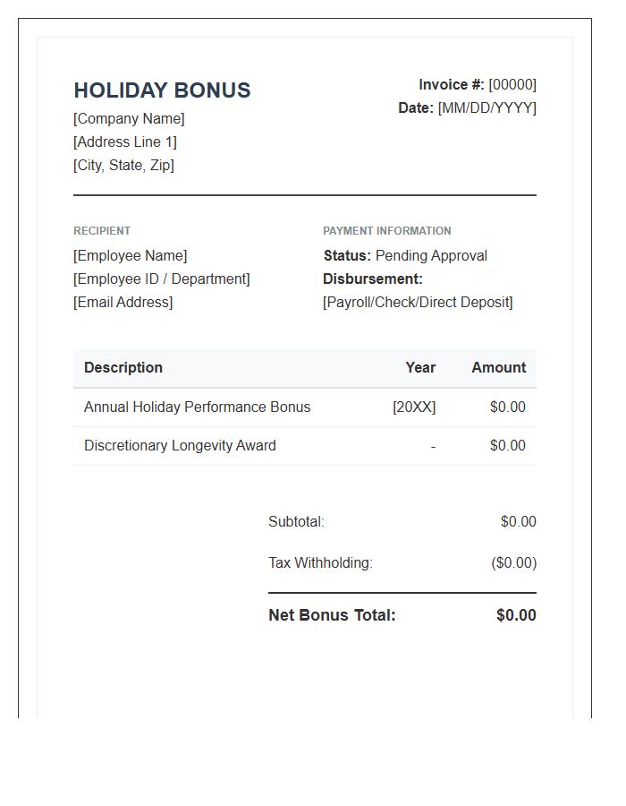 Holiday Bonus Invoice Template