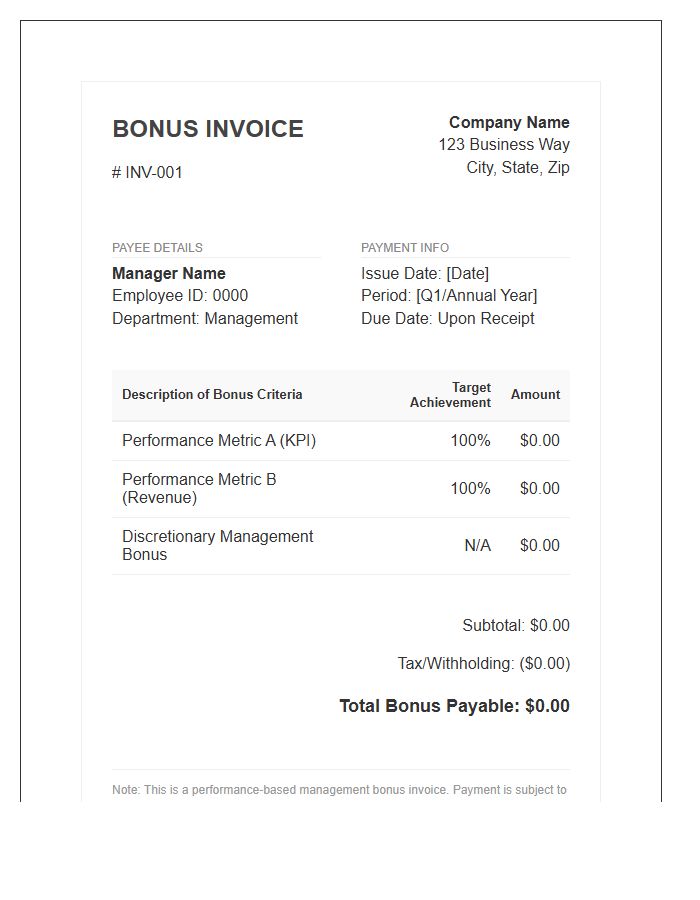 Management Bonus Invoice Template
