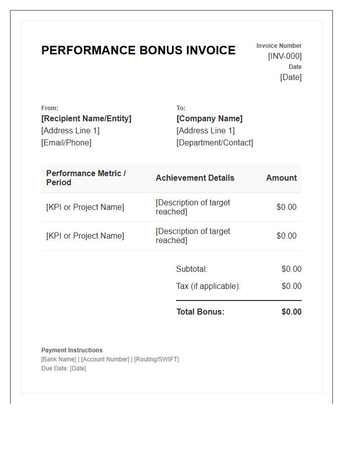 Performance Bonus Invoice Template