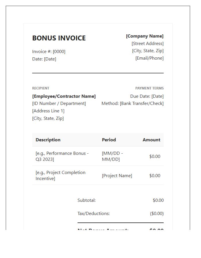 Professional Bonus Invoice Template