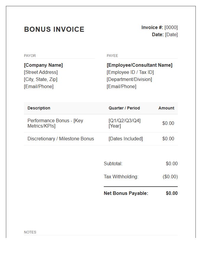 Quarterly Bonus Invoice Template