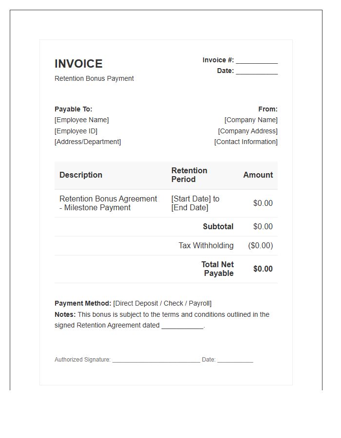 Retention Bonus Invoice Template