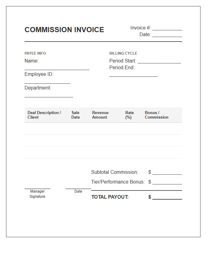 Sales Commission Bonus Invoice Template