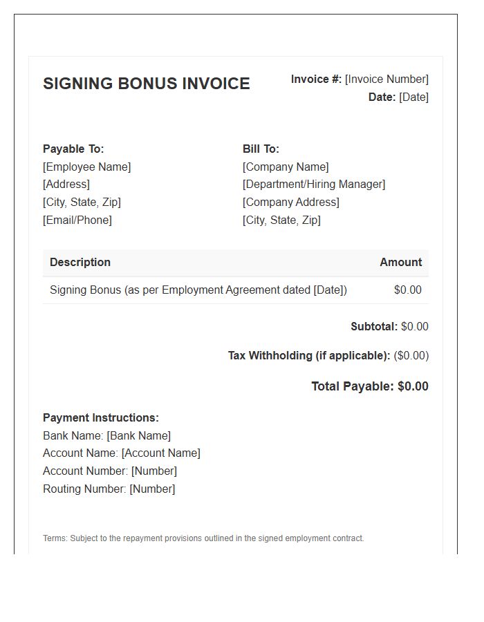 Signing Bonus Invoice Template