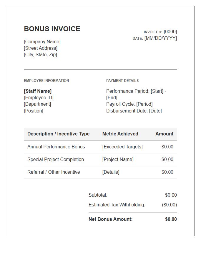 Staff Bonus Invoice Template