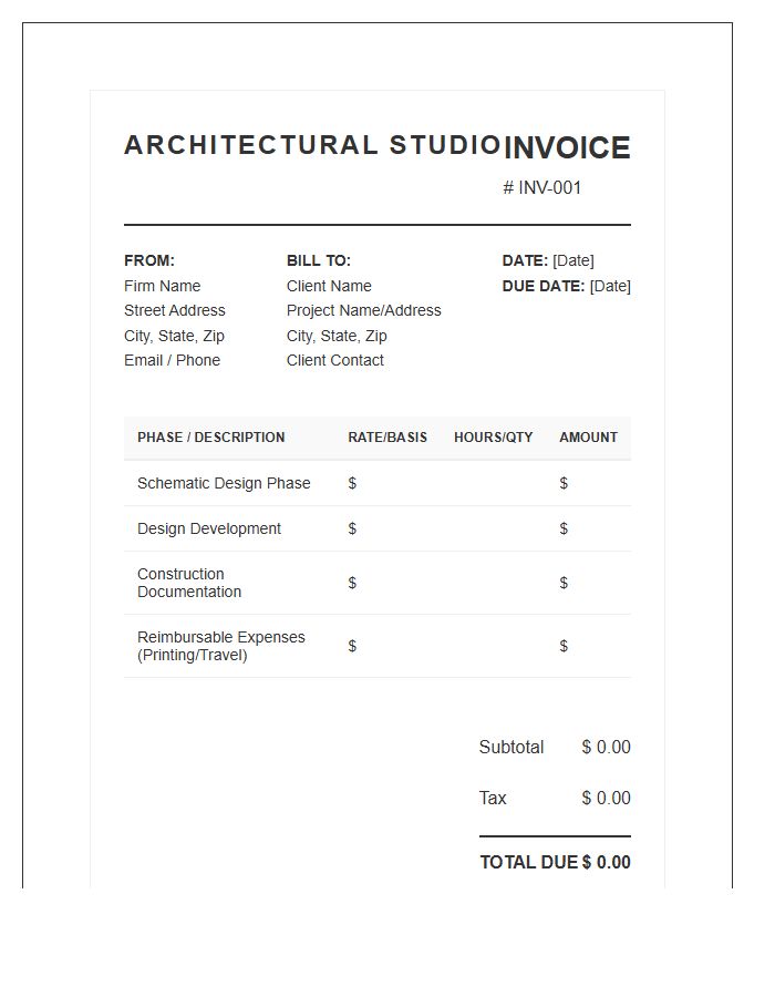 Architectural Design Service Invoice Template