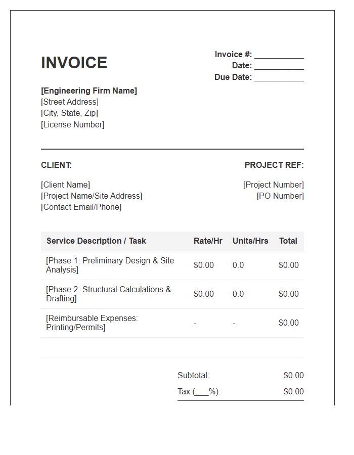 Engineering Service Billing Invoice Template