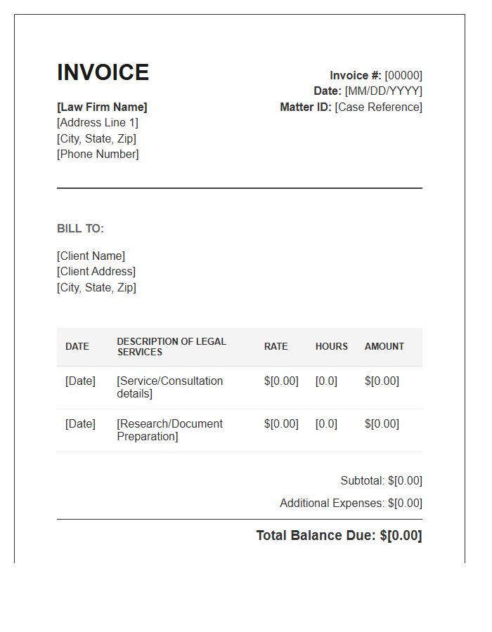 Legal Services Billing Invoice Template