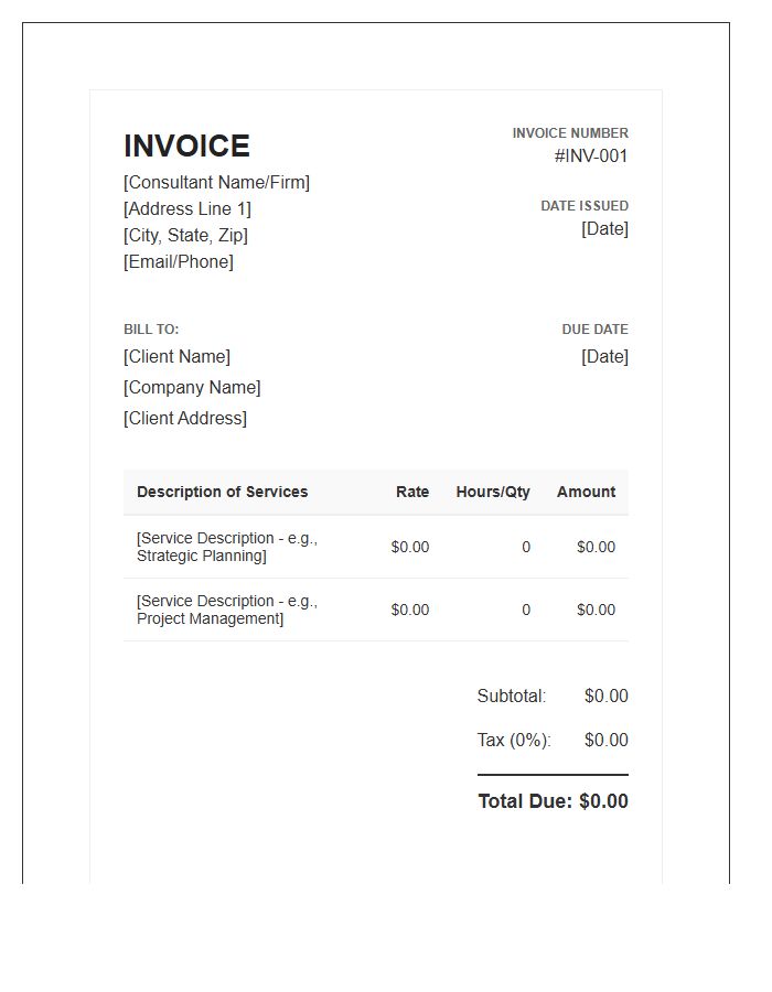 Professional Consultant Service Invoice Template