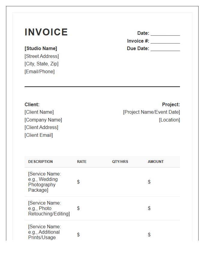 Professional Photography Service Invoice Template