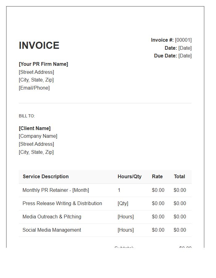 Public Relations Service Invoice Template