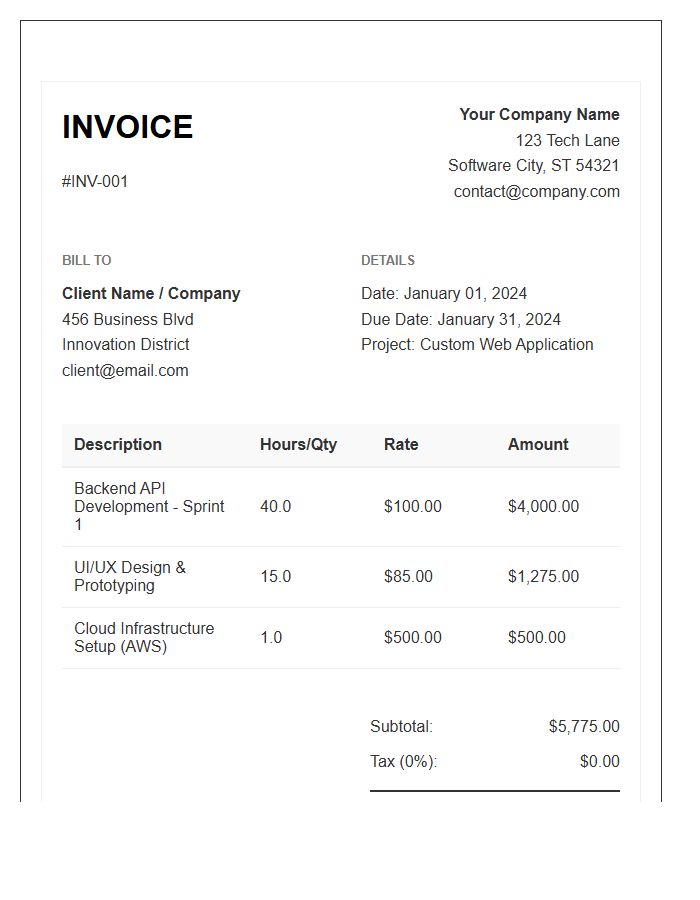 Software Development Service Invoice Template