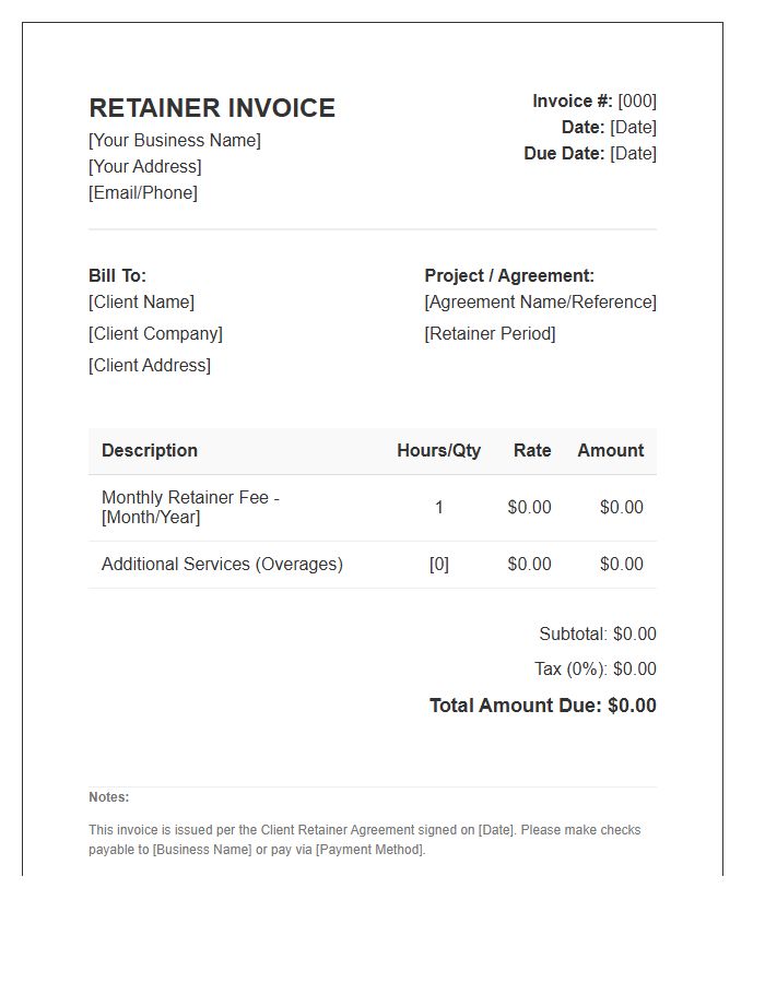 Client Retainer Agreement Invoice Template